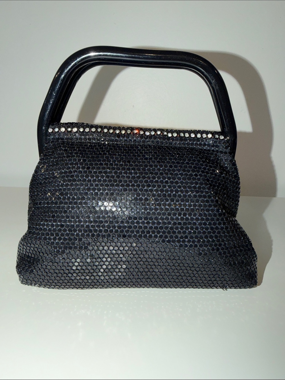 Vintage Signed Lumured Black Sequin Mini Bag with Lucite Handles